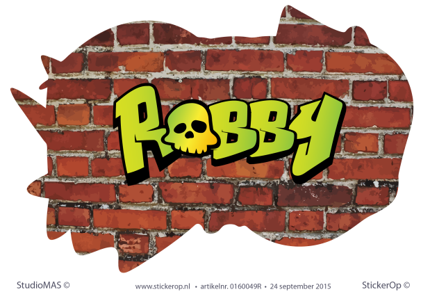 Muursticker graffiti type B met eigen inbreng - Robby muursticker graffiti stenen muur robby