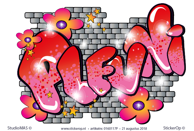 Muursticker graffiti met stenen muur - Pleuni