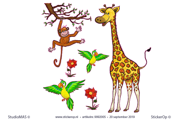 Muursticker van eigen tekening - Sandra's blijde dieren bos eigen afbeelding - Sandras blijde dieren bos