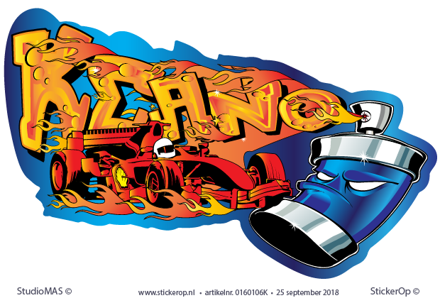Graffiti naamsticker met formule 1 raceauto - Keano