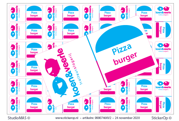 vlag-stickertjes - Traiteurslagerij Koen & Veerle - Pizza burger - per 10x A4 vel = 270 stuks - vlaggetjes-stickers - Koen en Veerle - Pizza burger