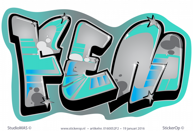 Muursticker graffiti - Fem muursticker graffiti Fem