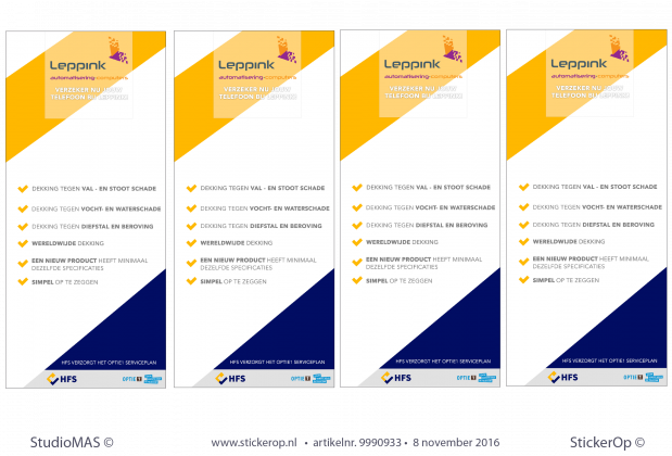 Displaystickers - HFS - 4 stuks 44 x 99 cm - fullcolour - incl aanbrengen op sokkel displaystickers HFS