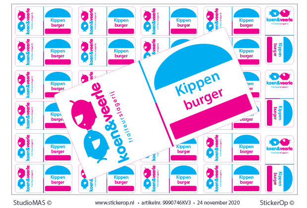 vlag-stickertjes - Traiteurslagerij Koen & Veerle - Kippen burger - per 10x A4 vel = 270 stuks - vlaggetjes-stickers - Koen en Veerle -Kippen burger