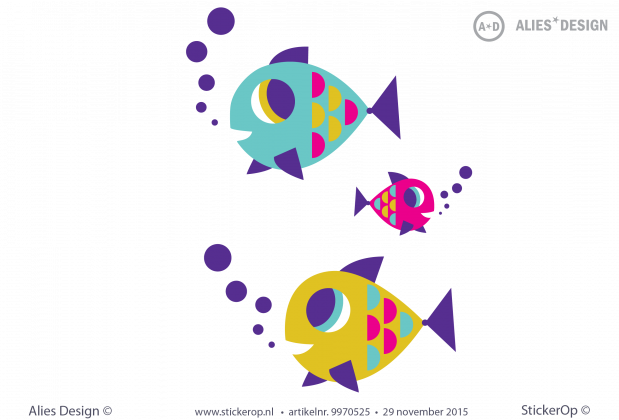 Muurstickers decoratie kinderkamer - Alies Design retro visjes versie A muursticker alies design Vissen A