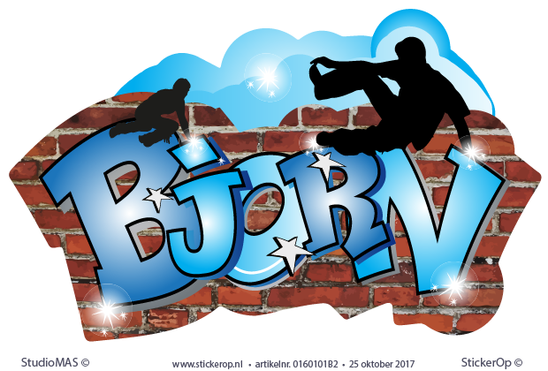 Muurstickers graffiti - Free running - Bjorn - blauw muursticker graffiti sport free running - Bjorn