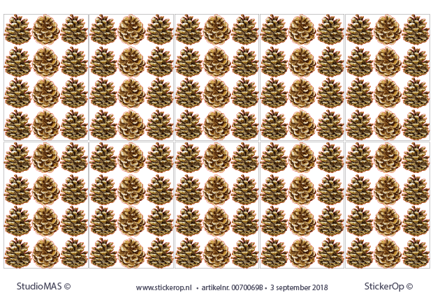 Muurstickers dennenappels - per 144 stuks - 6,5 x 7,5 cm muursticker decoratie dennenappels per 10 vel