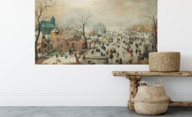 van Hendrick Avercamp Hollands winterlandschap met schaatsers originele uitsnede interieur-min