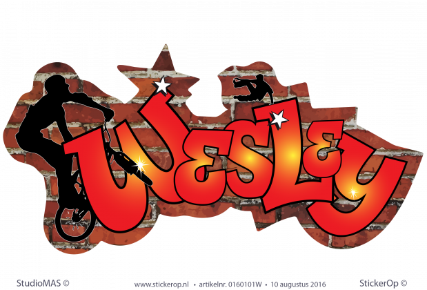 Muurstickers full colour graffiti thema sport - Wesley met BMX muursticker graffiti sport Wesley