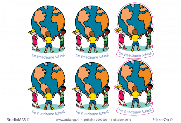 Stickers zakelijk logo - De Vreedzame School - 6 stuks 36 x 50 cm - waarvan 2 stuks op wit statisch hechtende vinyl tbv binnenzijde raam Stickers zakelijk logo De Vreedzame School