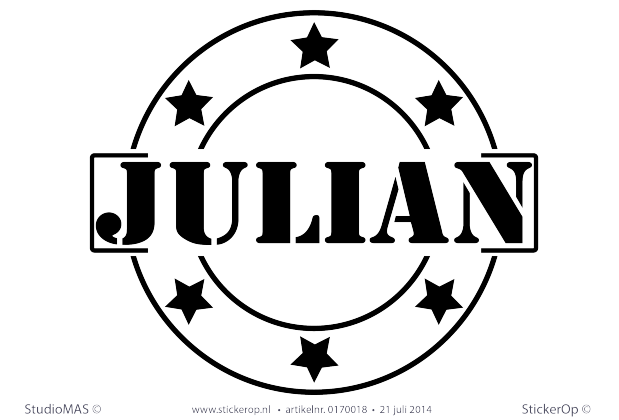 Muurstickers naamstempel - Julian met sterren - A muursticker naamstempel julian met sterren