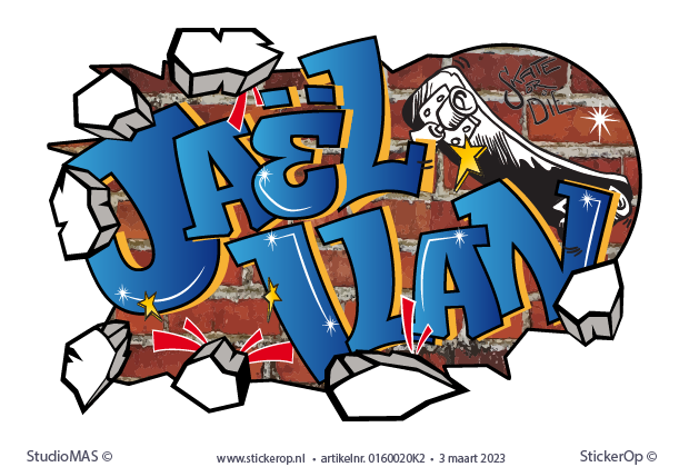muursticker graffiti met skateboard - Jael en Ilan