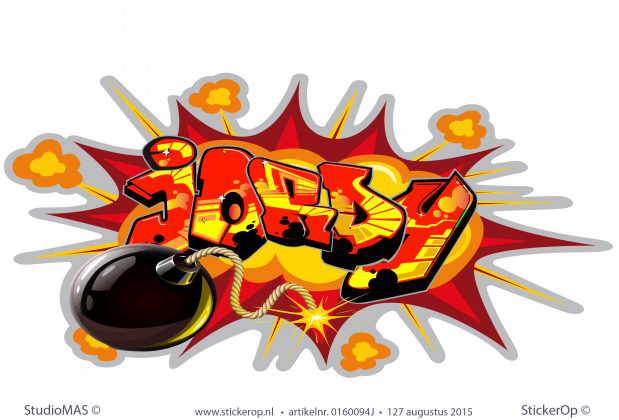 Muursticker graffiti met bom - Jordy muursticker graffiti type bom Jordy