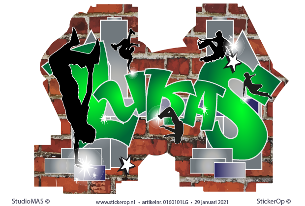 Muursticker graffiti met naam thema freerunning - Lukas