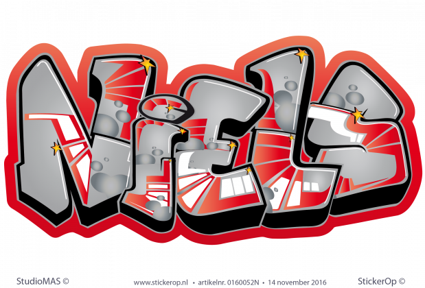 Muursticker graffiti - Niels muursticker graffiti Niels in Ajax kleuren