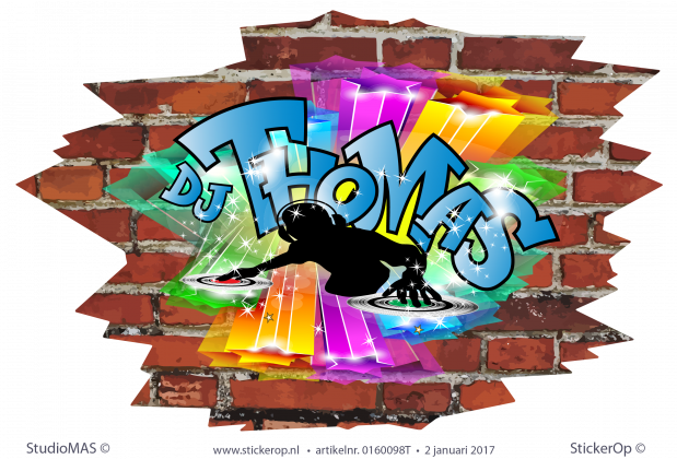 Muursticker graffiti thema muziek - DJ Thomas muursticker graffiti DJ-Thomas