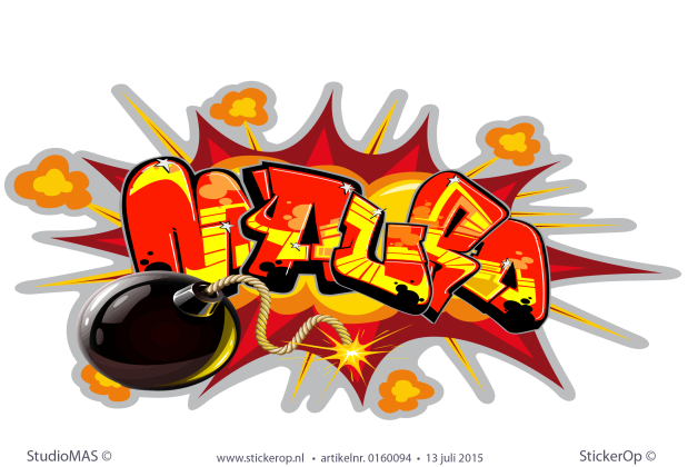Muursticker graffiti met bom - Mauro muursticker graffiti type bom Mauro