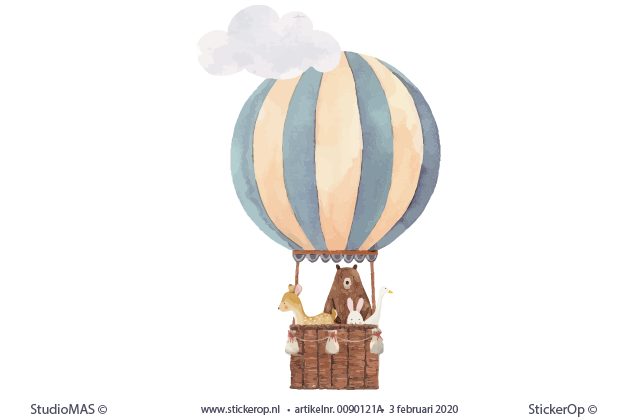 Ambassade onderwijzen Panorama Muurstickers dierenverhalen - Luchtballon met beer en zijn