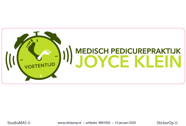 Deursticker zakelijk logo - Joyce Klein medische pedicurepraktijk muursticker van eigen logo - Joyce Klein medische pedicurepraktijk