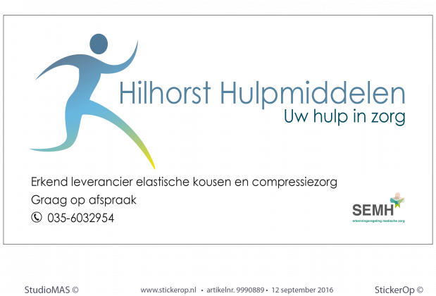 Raamsticker praktijk - Hilhorst Hulpmiddelen - 90 x 48 cm. Raamsticker praktijk Hillhorst hulpmiddelen