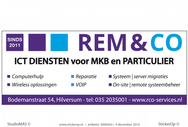 Gevelbord REM&CO - 170 x 60 cm zakelijk logobord remenco