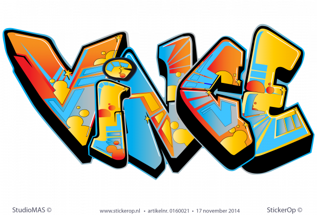 Muurstickers full colour graffiti - Graffiti Vince muursticker graffiti vince